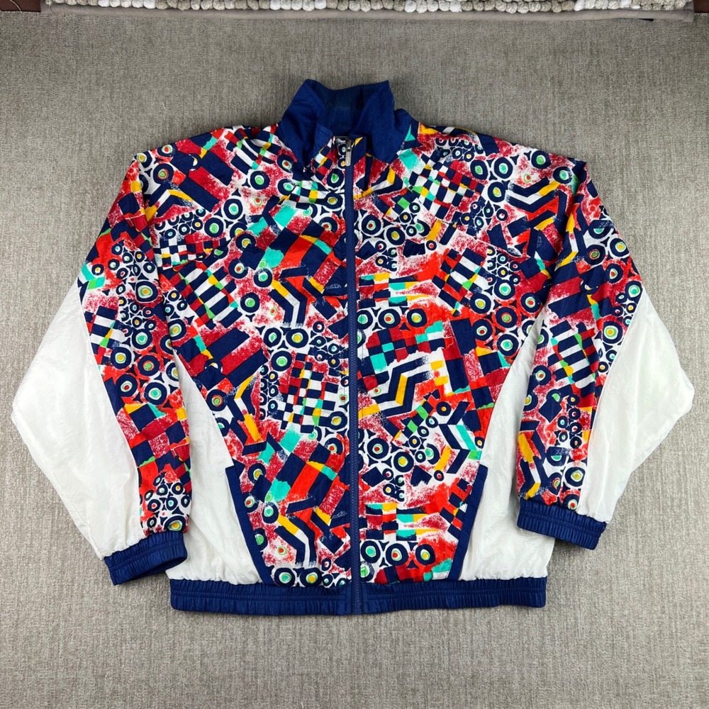 Mizuno Windbreaker Men Medium Geometric Colorful Vintage 90s Tennis Track Jacket